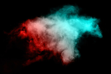 Realistic multi-colored smoke on a black background. Colored smoke bombs. isolated fog or smoke, transparent special effect. Bright magic cloud, fog or smog. Abstract illustration.