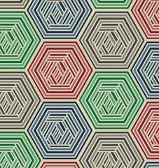 Striped Hexagon Geometric tessellation Vector Seamless Repeating Pattern