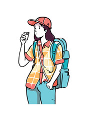 Smiling backpacker walking outdoors on a journey