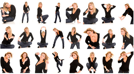 beautiful young woman on white background with series photos