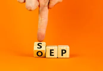 Deurstickers SEP or OEP symbol. Concept words OEP open enrollment period SEP special enrollment period. Doctor hand. Beautiful orange background. Medical open or special enrollment period concept. Copy space. © Dzmitry