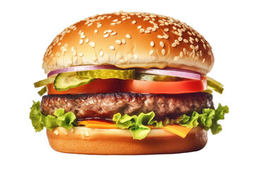 Close up pork burger on transparent background.Ai generated	 - obrazy, fototapety, plakaty
