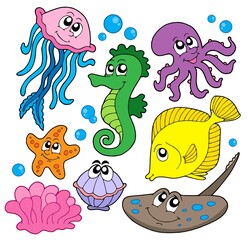 Marine fish collection - vector illustration.