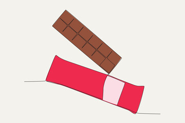 Sweet chocolate that was opened from the wrapper. World chocolate day one-line drawing