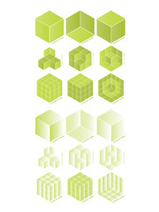 Set of green 3d cube logos(from different point of view) for brands, companies. You could use as decoration for catalog covers