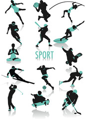 Two-tone vector silhouettes of people doing sport, part of a new collection of subjects
