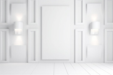 Beautiful bright background for product placement or presentation with decorative white panels and minimalistic style. Abstract interior with copy space. Generated AI