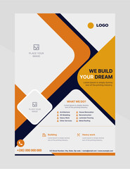 Architecture layout a4 brochure cover design. Creative ad flyer font. Title sheet model set. Modern vector front page. Elegant city banner. 
