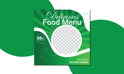 Food Menu Banner Template, Social Media Food template Instagram Post Food Template with green color	