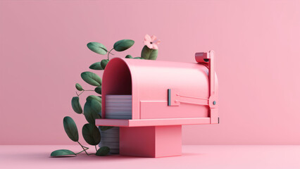 newsletter concept with a pink mailbox with a letter generative ai