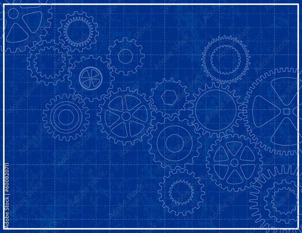 Wall mural blueprint background with cogs