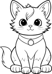Black and White Illustration of Cute Anime Style Cats