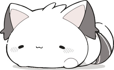 Black and White Illustration of Cute Anime Style Cats