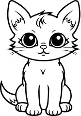 Black and White Illustration of Cute Anime Style Cats