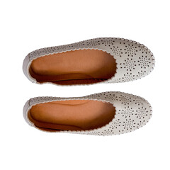 women's beige pumps without heels on white background top view