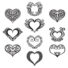 Obraz na płótnie Canvas Ten heart ornaments to use in your designs.