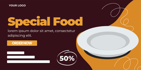 restaurant menu social media marketing web banner template design. Pizza, burger and healthy food business online promotion flyer