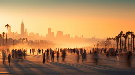 Obraz premium Sunset view of Venice Beach, California. Generative AI