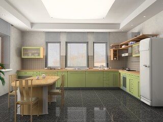 the modern kitchen interior design (3D rendering)
