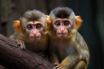 photo of a pair of cute monkeys - obrazy, fototapety, plakaty