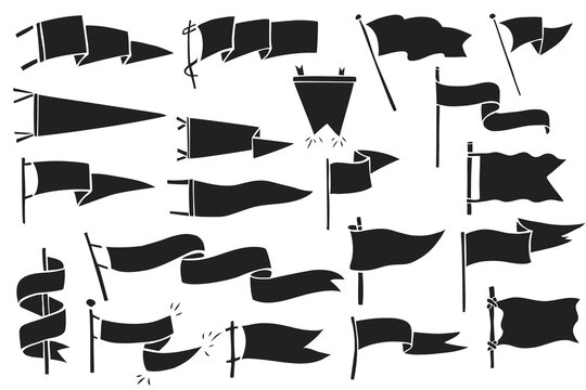 Hand drawn flags. Monochrome labels. Wanderlust style pennants