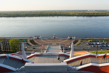 Fototapeta na wymiar Nizhny Novgorod, Russian Federation, April 27, 2023, Chkalovskaya Staircase