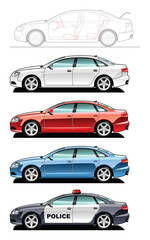 A Vector .eps 8 illustration of cars. (Simple gradients only - no gradient mesh.)