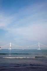 Gwangan bridge with beach in Busan, South Korea