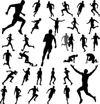 people running silhouettes collection - vector
