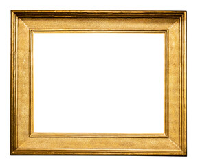 old horizontal classic wide golden picture frame isolated on white background with cut out canvas - 600823534