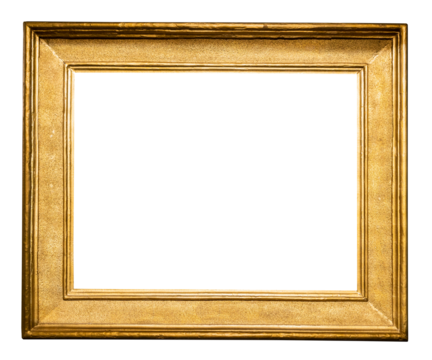 old horizontal classic wide golden picture frame isolated on white background with cut out canvas