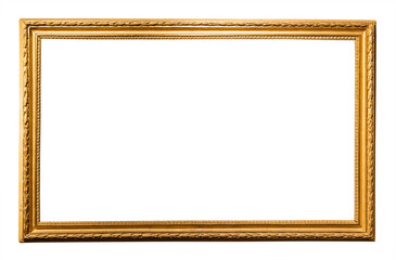old horizontal long narrow wooden picture frame isolated on white background with cut out canvas - 600823702