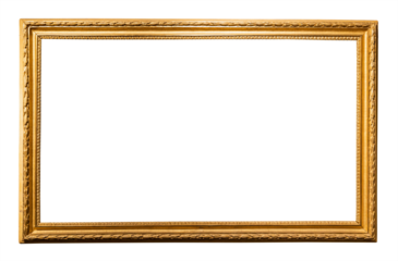 old horizontal long narrow wooden picture frame isolated on white background with cut out canvas