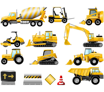 Construction Machinery icons isolated on the white