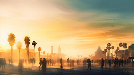 Sunset view of Venice Beach, California. Generative AI