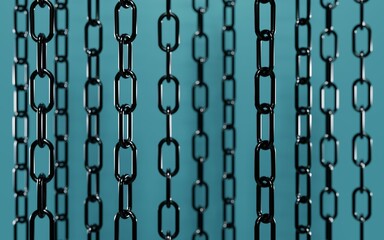 青い背景にぶら下がる鎖