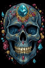 Cartoon Jeweled skull Tshirt design. Generative AI