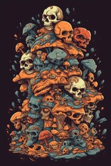 Cartoon Pile of bones skull Tshirt design. Generative AI