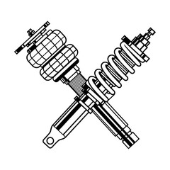 Coil over and airbag struts cross line art vector