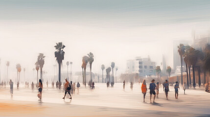 Obraz premium Sunset view of Venice Beach, California. Generative AI