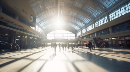 Obraz premium businessman and business people in airport and airplane in sky, passenger in the airport, changing in airport terminal, Generative AI