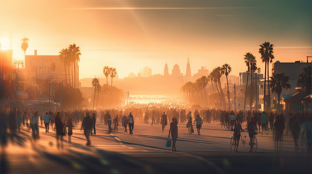Sunset view of Venice Beach, California. Generative AI
