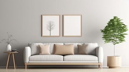 Fototapeta na wymiar Mockup of poster frame in living room. Illustration AI Generative.