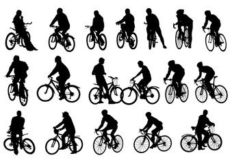 Obraz premium Vector drawing cyclists. Silhouettes on white background