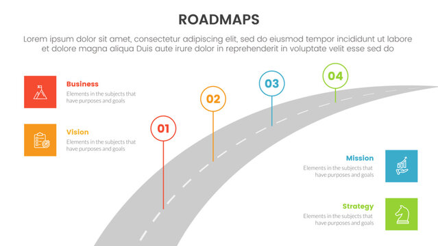 business roadmaps process framework infographic 3 stages with long highway road and light theme concept for slide presentation