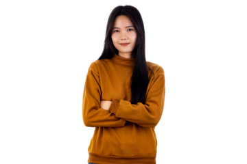Happy Smiling Young Asian girl standing with her arms crossed