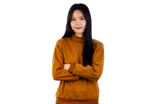 Happy Smiling Young Asian girl standing with her arms crossed