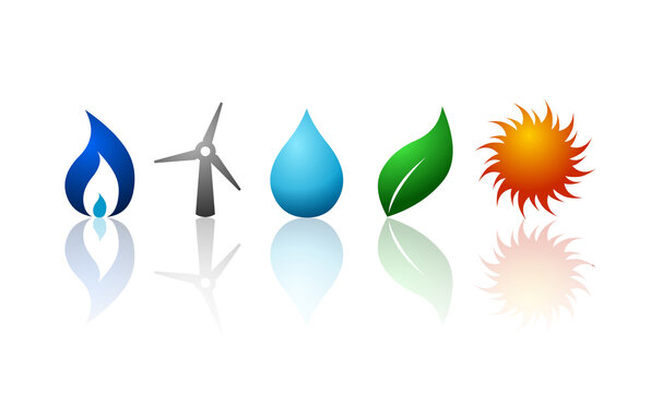 Set of illustrated renewable energy icons