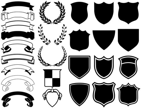 Ribbons, Banners, Laurels, and Shields. Mix and Match to create your own logo
