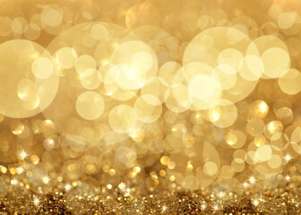 Twinkley Lights and Stars Christmas Golden Background